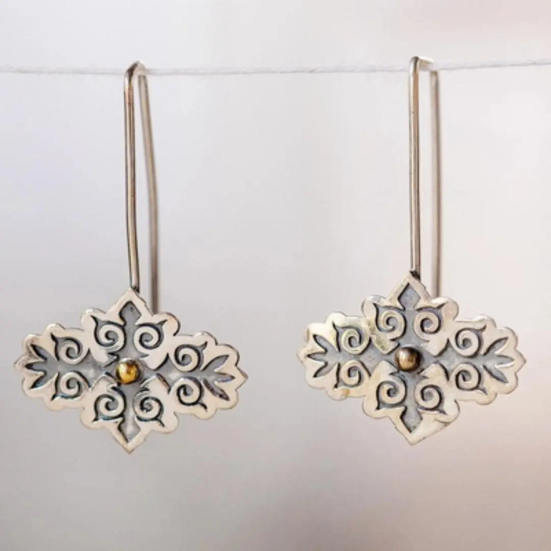 Vintage silver-plated earrings with inlaid golden stone