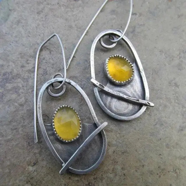 Vintage yellow crystal earrings on silver
