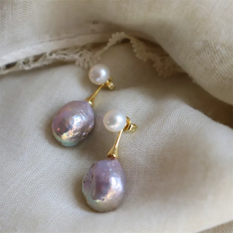 Elegant lilac-colored pearl earrings