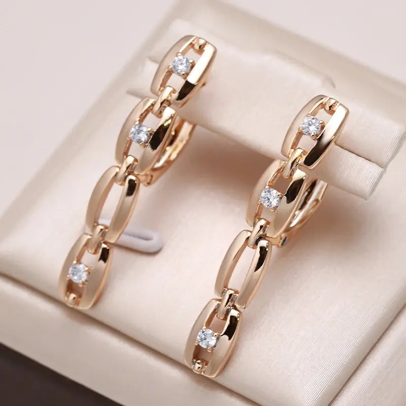 Elegant Zirconia Chain Earrings in Gold
