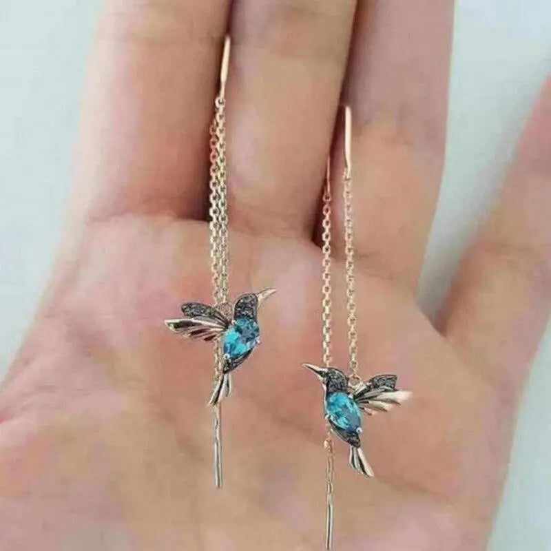 Earrings with Hummingbird Enamel and Zirconias