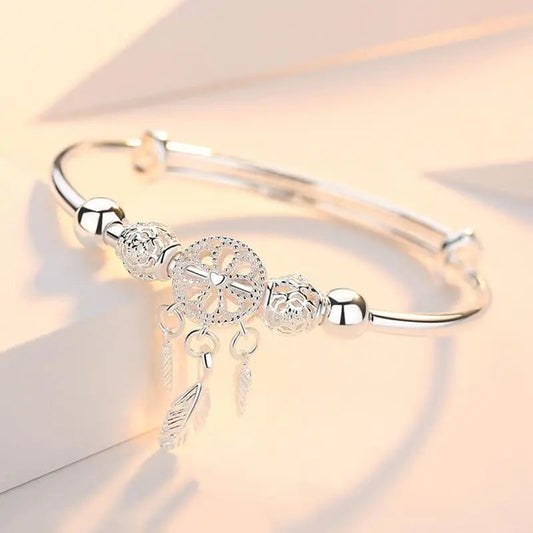 Silver adjustable dreamcatcher bracelet
