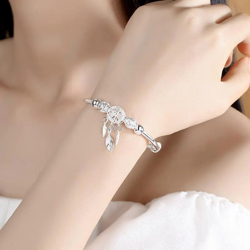 Silver adjustable dreamcatcher bracelet